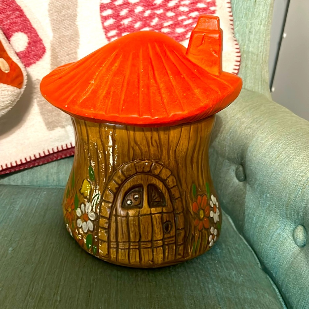 Vintage Fairy Mushroom Cottage Cookie Jar MCM